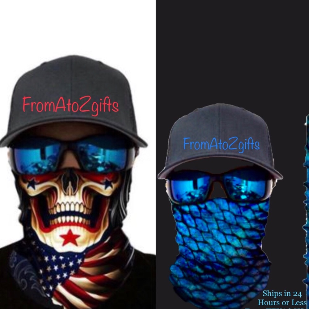 Stars & Stripes Skull 16 n 1 Neck Gaiter Face Covers Dust Mask 2 total Biker Rag